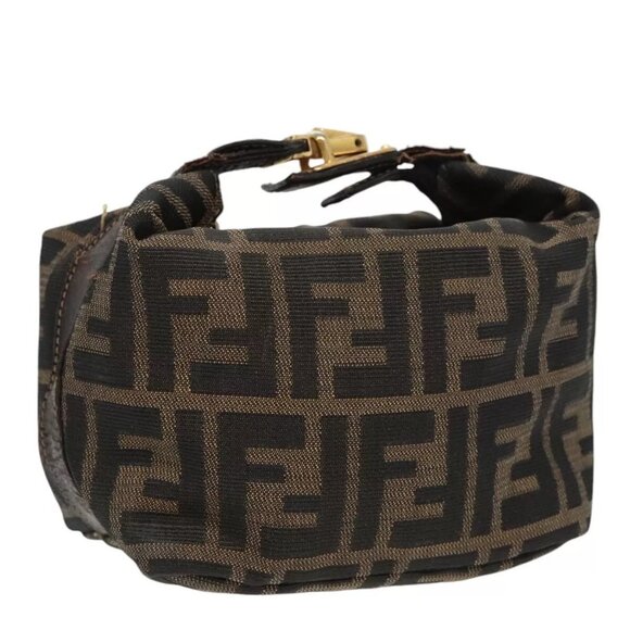 FENDI Zucca Canvas Vanity Pouch Brown Black gold - Picture 1 of 16
